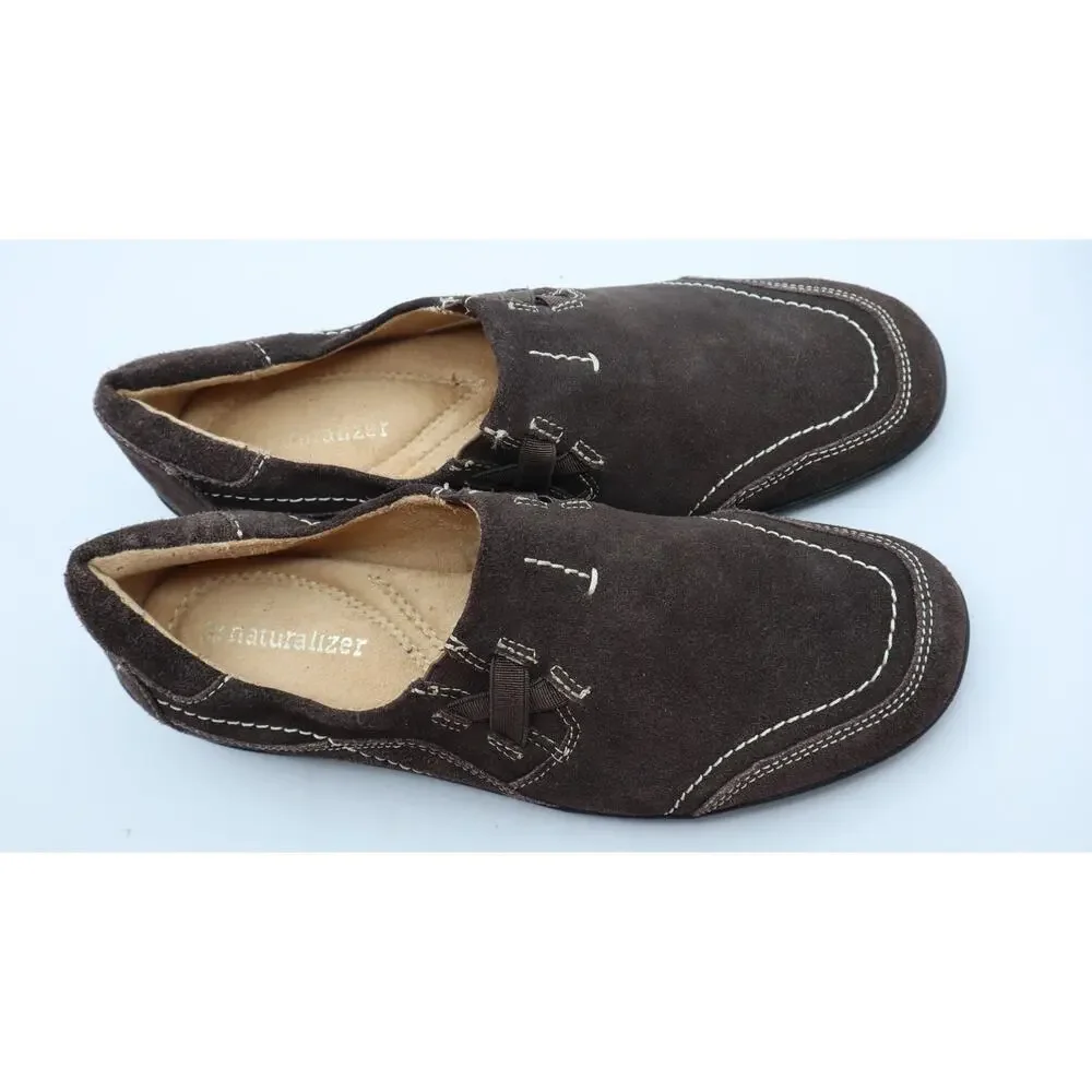 Naturalizer French Suede Brown Leather Slip on Comfort Flat Driving Loafer 7